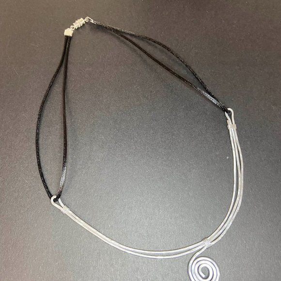 Hammered Stainless Steel Choker (bib) on Satin Cord - Picture 8 of 13